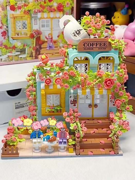 Building Toy Architectural Model Toy Set Model Chinese Restaurant Flower House  Gift Box