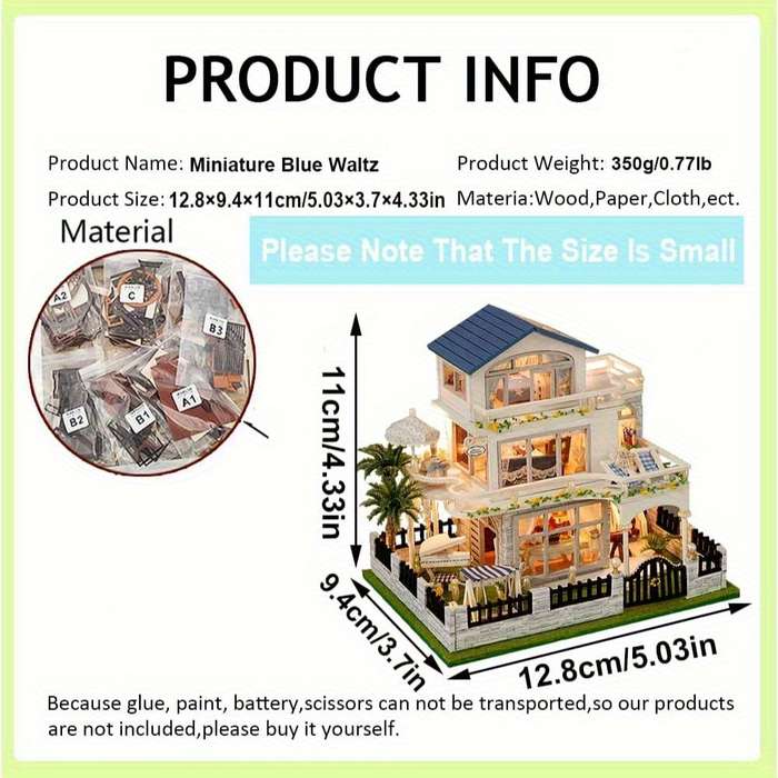 Building Toy Architectural Model Toy Set Color Cabin  Mini Blue Waltz