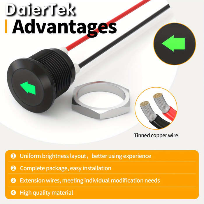 2pcs 12MM Indicator Light Black Housing Single Arrow Flat Indicator Light With Wire L