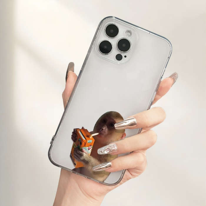 1Pc Transparent For iPhone 16 Monkeys Enjoying Drinks Phone Case