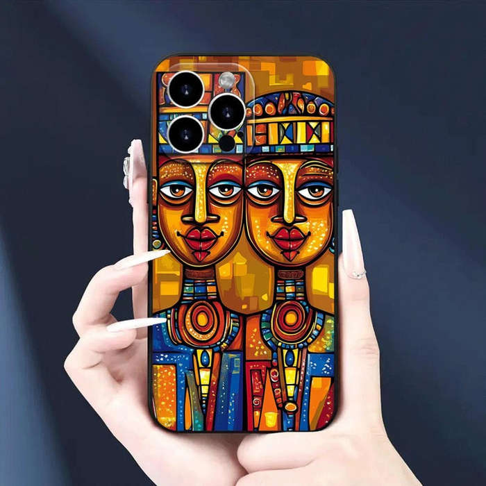1Pc Black For iPhone 11 Pro Max African Ceremonial Art Phone Case