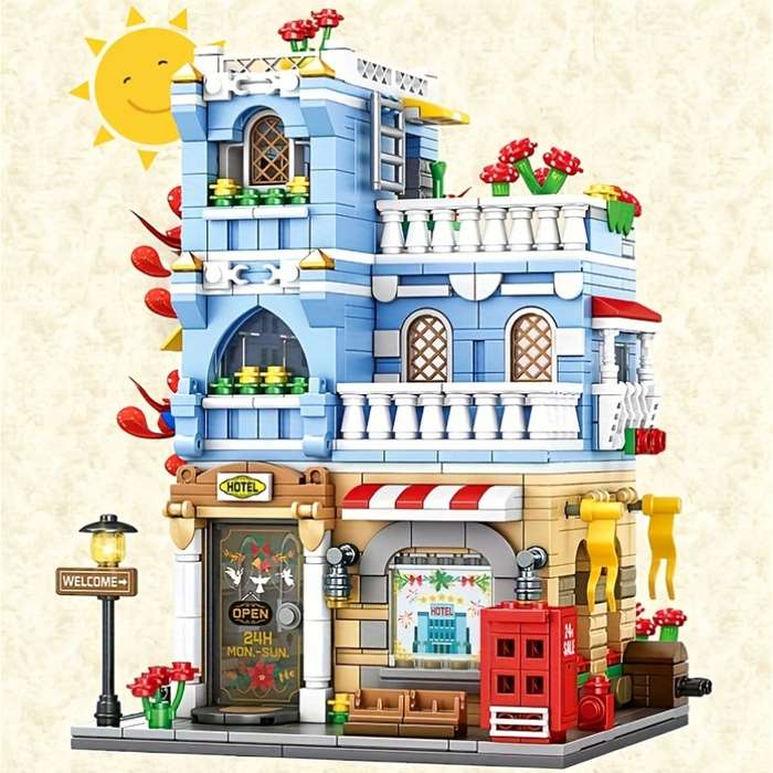 Building Toy Architectural Model Toy Set Color Large Hotel Building Blocks No Box