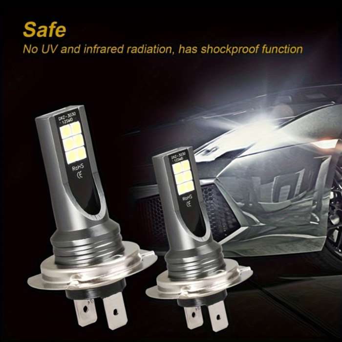 2pcs H7 3030 12SMD Extremely Bright White Fog Light DRL LED Bulbs
