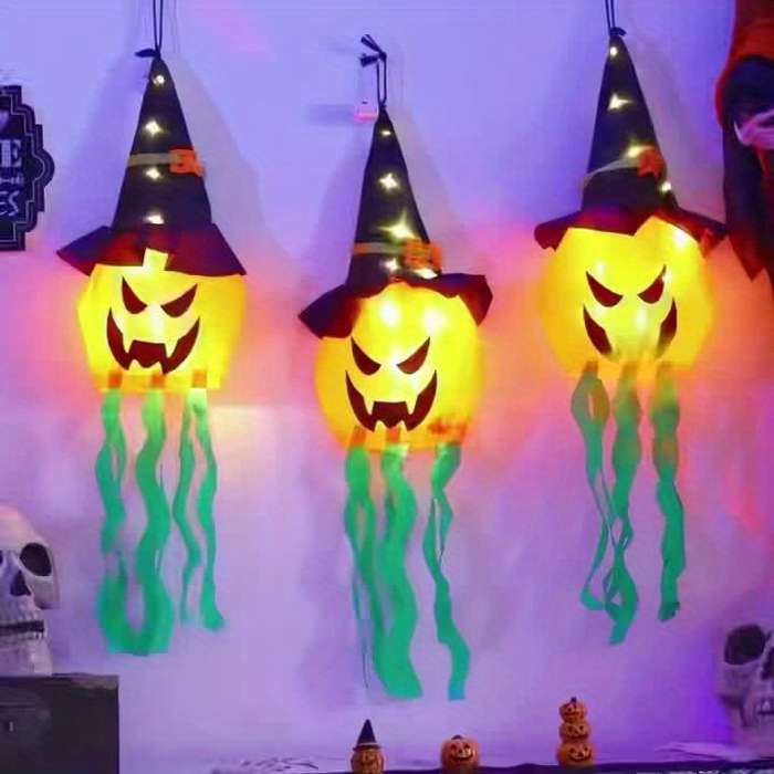 Halloween Decorations Style Witch Hat Pumpkin Warm Light   3Pcs