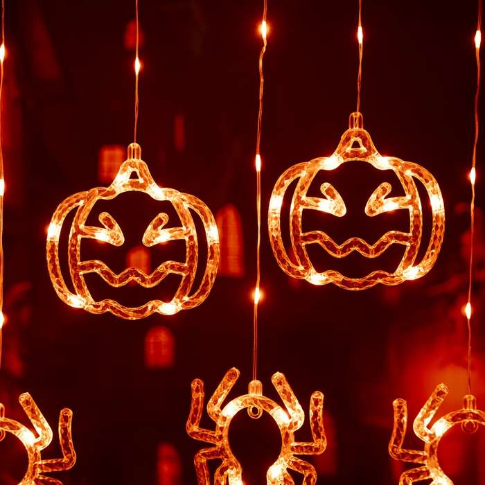Halloween Decorations Style Spider  Add   Pumpkin Curtain Light