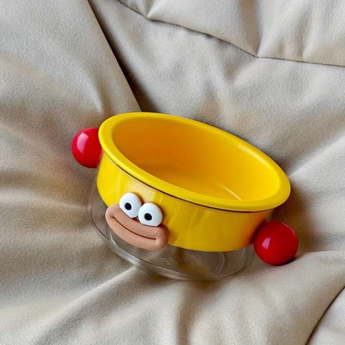 Pet Supplies Color Cute Double Cat Bowl Size Big Eyed Boy  Yellow