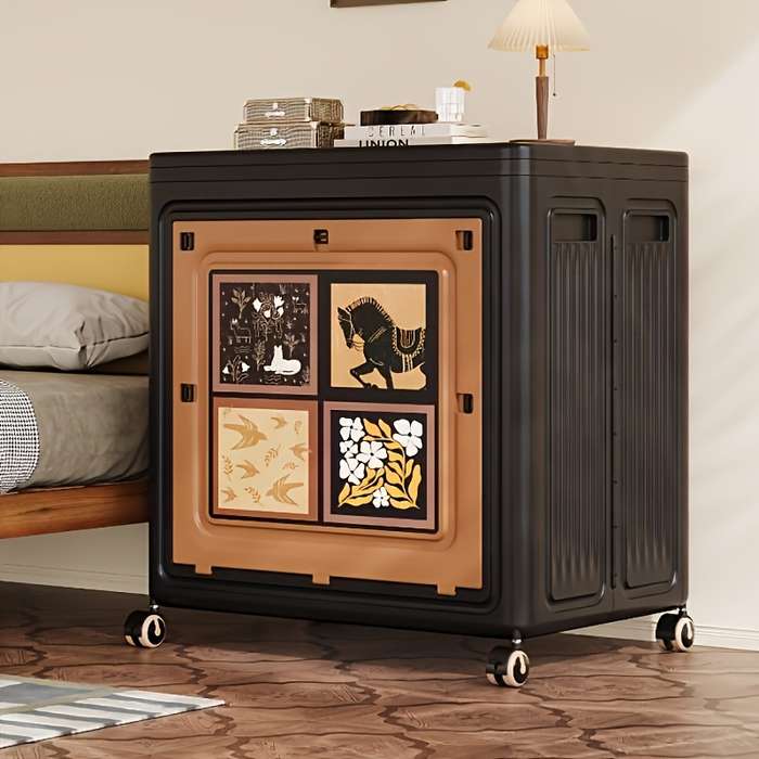 Storage And Organizationstorage Dark Brown Double Door Foldable With Pulleys Width 47Cm 18.5In