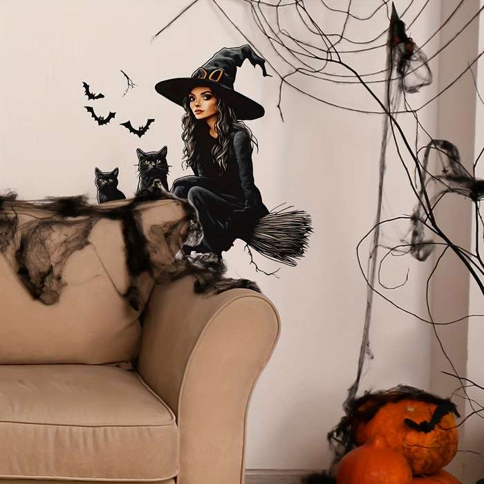 Halloween Decorations Items Witch Broom Sticker