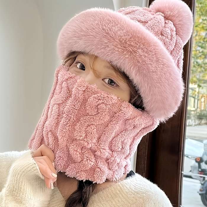 Winter Hat Color Jacquard Pink Thick Version