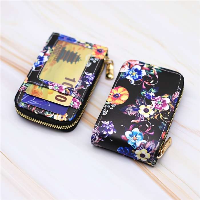1pc Women's Color Printing Card Holder Wallet ID Holder PU Material Vertical Model with External Tr