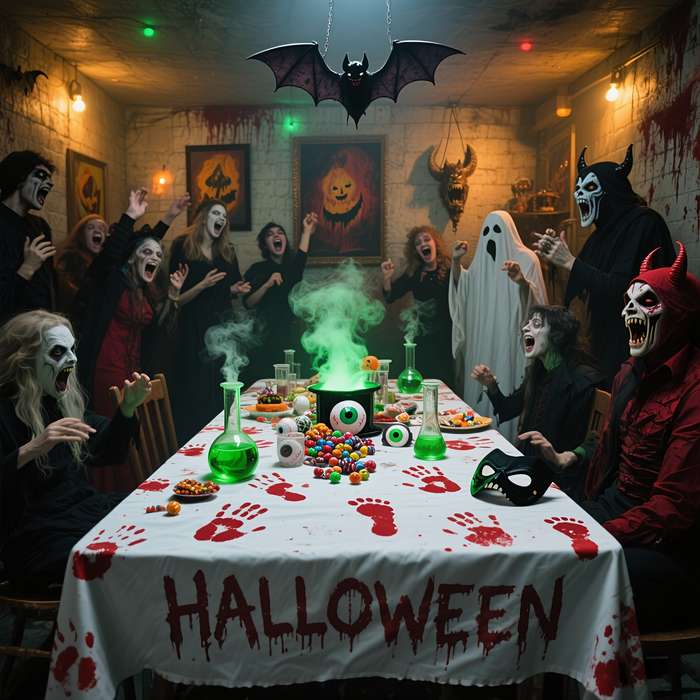 Halloween tablecloth decoration Style Bloodstained Handprint and Footprint Tablecloth