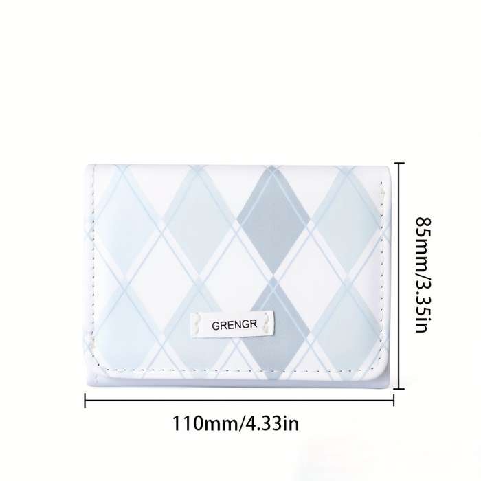 1pc Minimalist Fashion Plaid Wallet PU Material Pink Blue Colors Zipper Closure Foldable