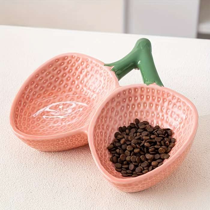 Pet Supplies Color Strawberry Double Bowl Gift Box Pink