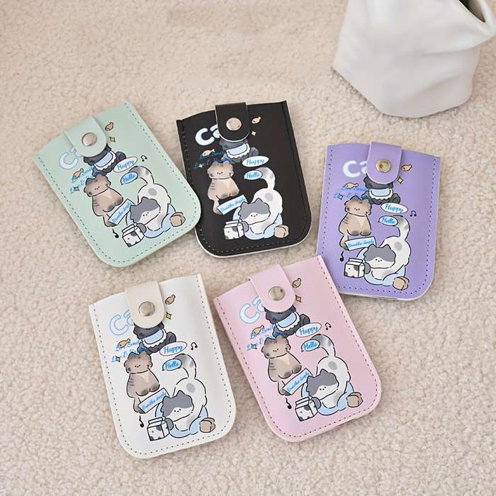 1pc Cute Cartoon Kitten Card Holder for Women Synthetic Leather Envelope Style Wallet with Snap Cl
