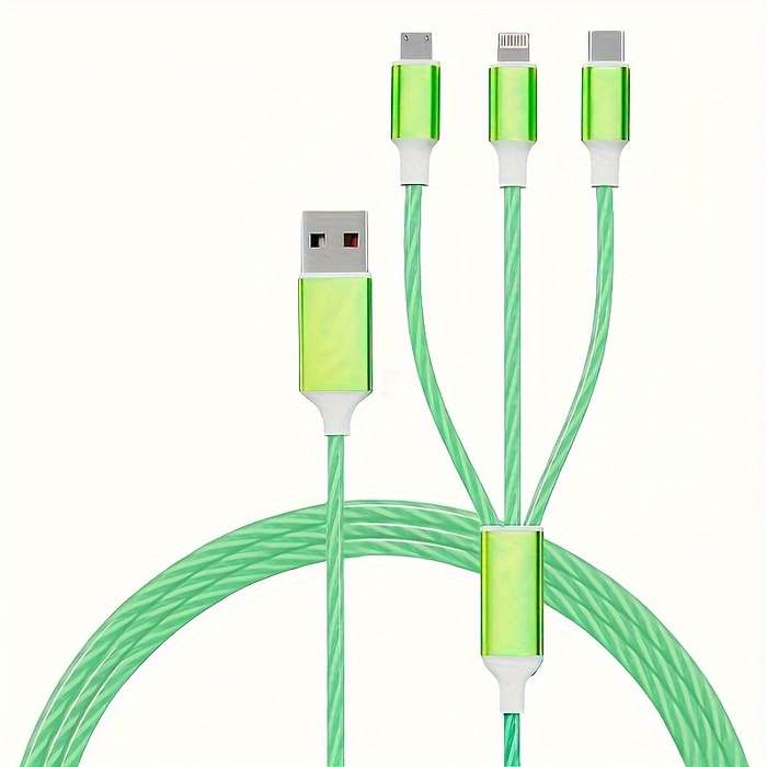 1pc 120cm 3in1 USB Cable 12W Charger Compatible with iPhone Type C Android Micro USB Round