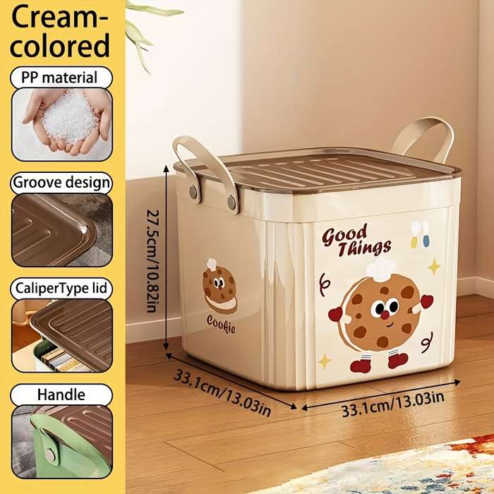 Storage And Organizationmodel Extra Large Lid Storage Box   33.1Cm    With Lid   Cream White