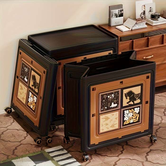 Storage And Organizationstorage Dark Brown Double Door Foldable With Pulleys Width 47Cm 18.5In