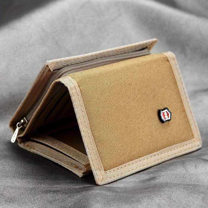 1pc Vintage-Style Men's Trifold Wallet with ID Window Zipper Pockets Multiple CompartmentsDur