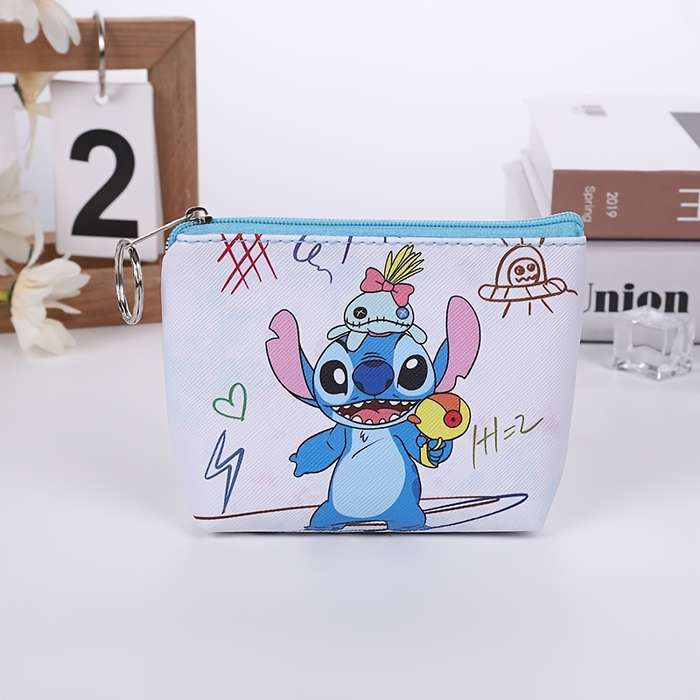 1pc Stitch Mini Coin Purse Key Pouch Cute Cartoon Design Portable Card Holder Hand Washable