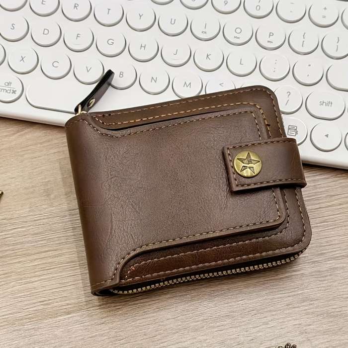 Men's Sleek Faux Leather Wallet with Tree PatternCompact Zippered Credit Card Holder  Coin Purse