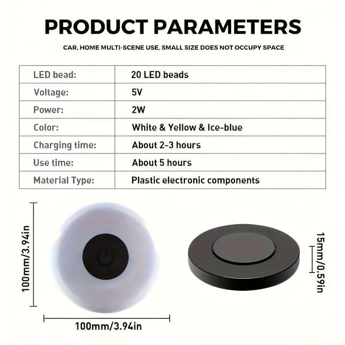 1pc USB Rechargeable LED Car Reading Light 3 Color Ambient Ceiling Lamp with Magneti