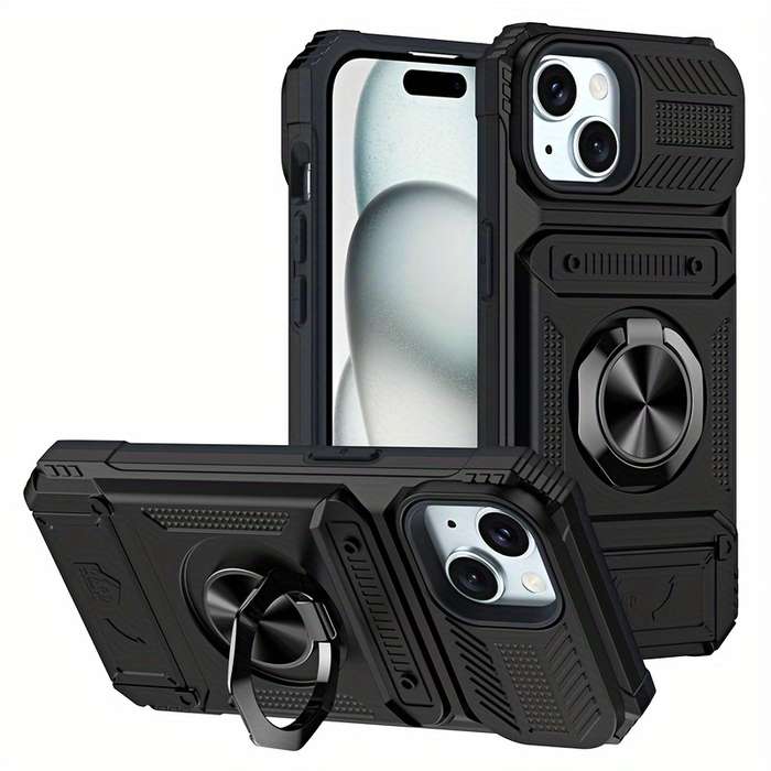 1Pc Black For iPhone 14 Heavy Duty Shockproof Phone Case