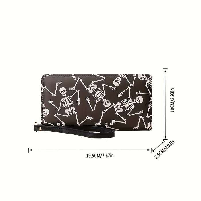 1pc Edgy Chic Gothic Skull Print Womens Wallet Stylish Large Capacity Zipper Closure Multi-Ca