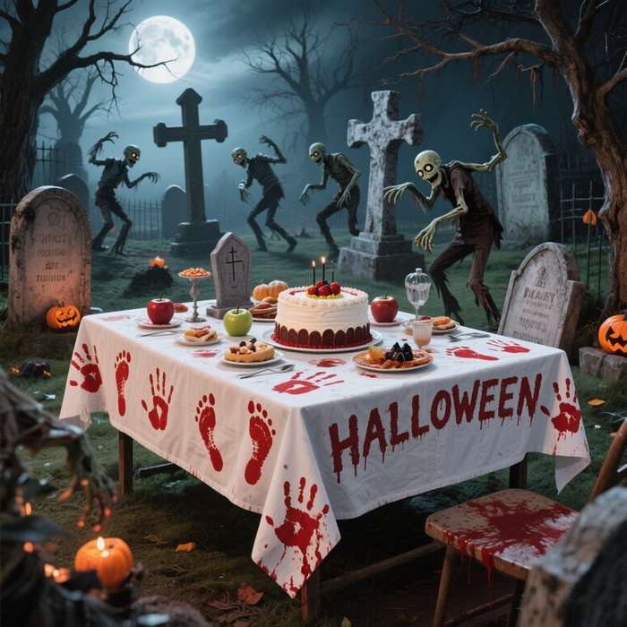 Halloween tablecloth decoration Style Bloodstained Handprint and Footprint Tablecloth