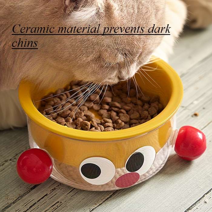 Pet Supplies Color Cute Double Cat Bowl Size Big Eyed Boy  Yellow