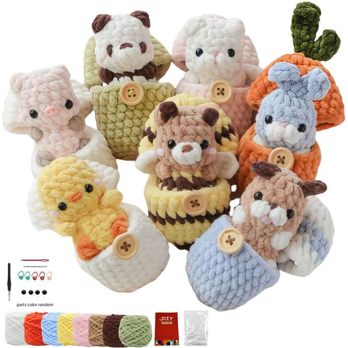 Toy Dolls Items Adorable Hatching Animal  7 Piece Set  Crochet Kit