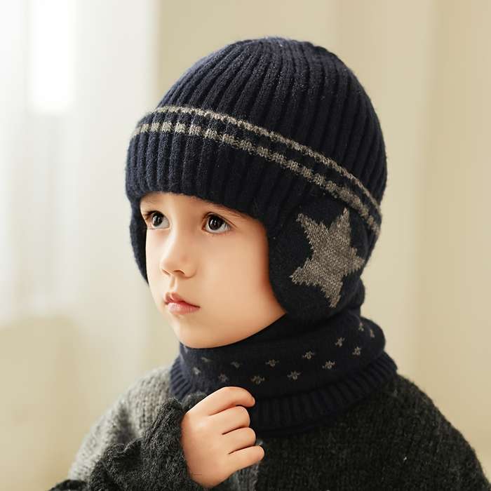 Winter Hat Color Five Star Ear Protection Set Navy Blue