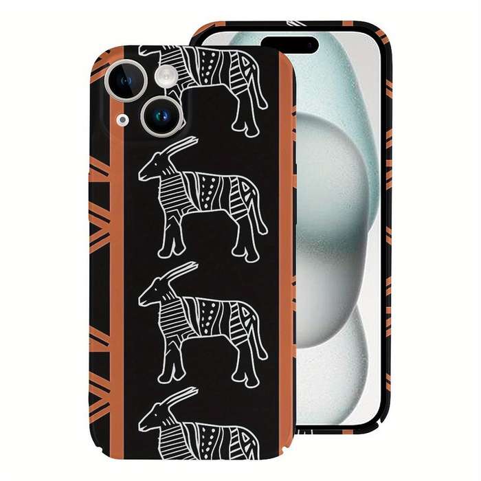 1Pc White For iPhone 15 Plus African Safari Mud Cloth Phone Case