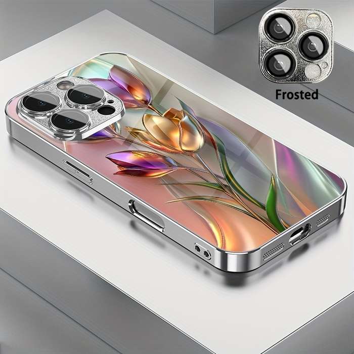 1Pc Mixed Color  For iPhone 15 Plus Tulip Pattern Phone Case