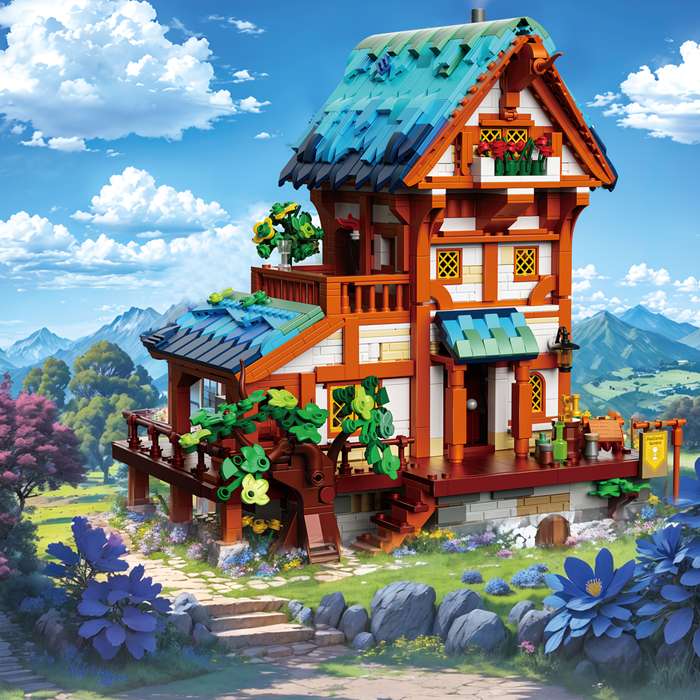 Building Toy Architectural Model Toy Set Color Medieval Tavern 1682Pcs