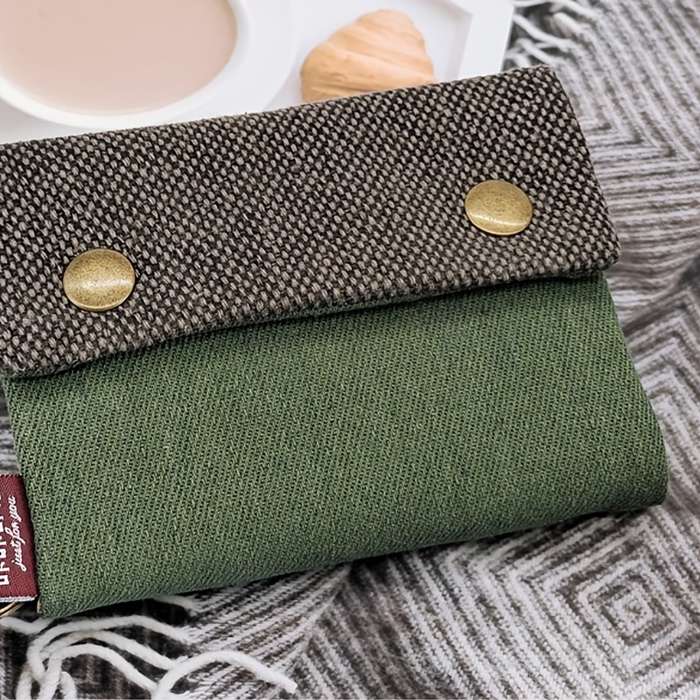 1pc Compact Bifold Wallet with Golden Snap ClosureUnisex Fabric Coin Purse Card Holder Black