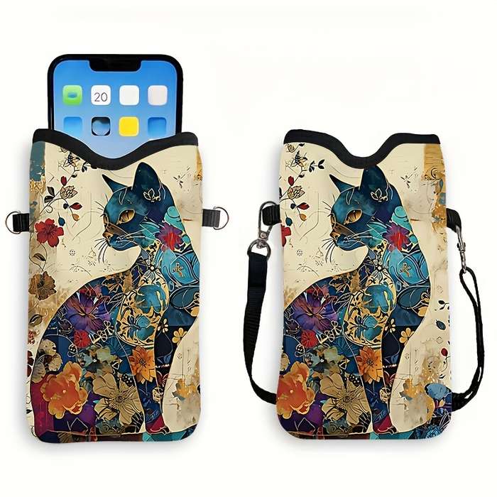 1pc Colorful Cat Print Synthetic Synthetic Leather High Quality Material Shockproof Phone Bag with