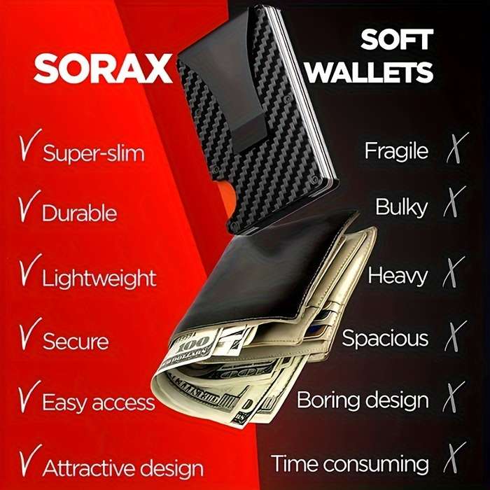 1pc RFID Blocking Slim Metal Wallet for Men Women Casual Style Carbon Fiber Card Holder with Sna