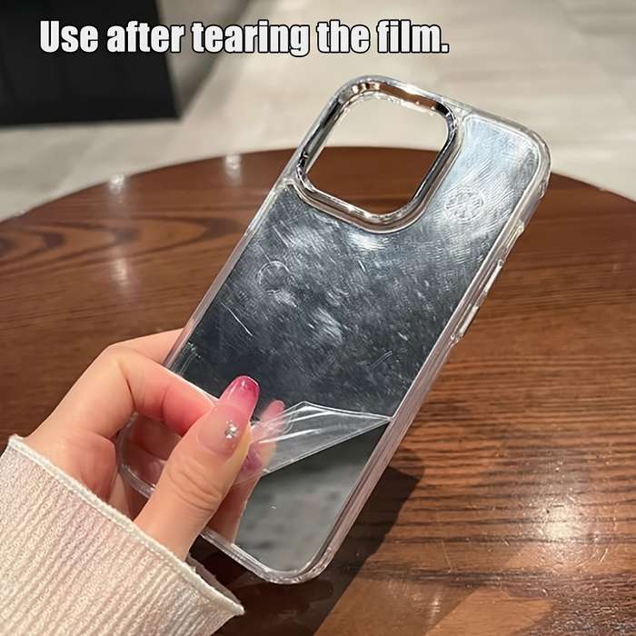 1Pc Silvery For iPhone 15 Makeup Mirror Phone Case
