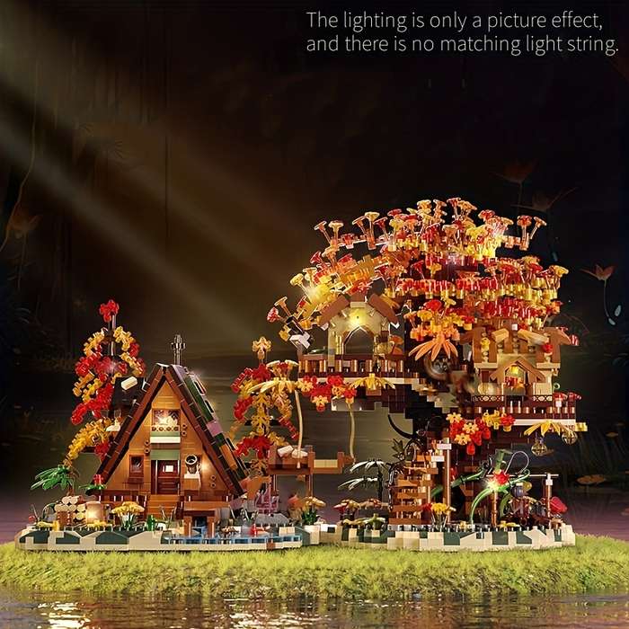 Building Toy Architectural Model Toy Set Style Autumn Forest Tree House  No String Lights