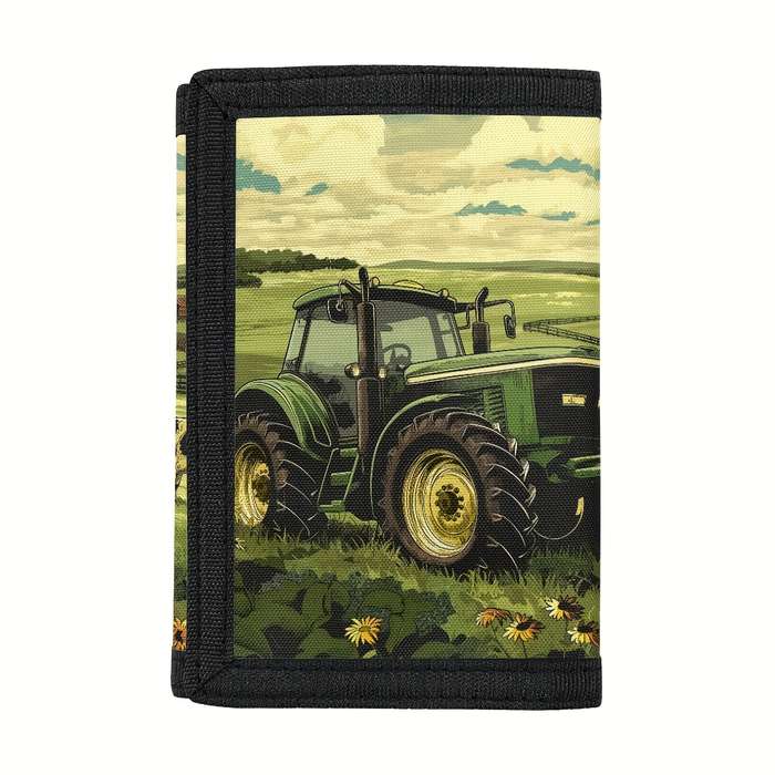 1pc Casual Style Trifold Polyester Wallet for Men American Flag Farm Tractor Design Outdoor