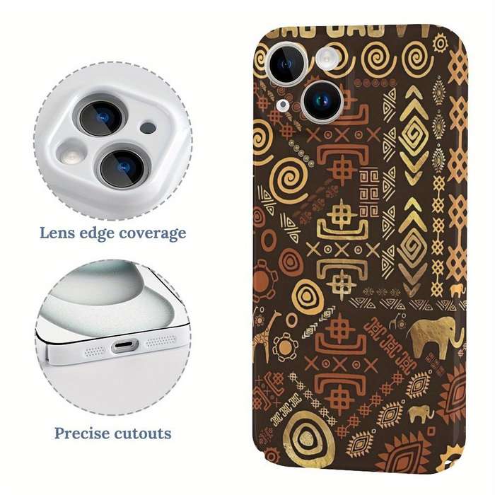 1Pc White For iPhone 15 Pro Max Ethnic African Pattern Phone Case