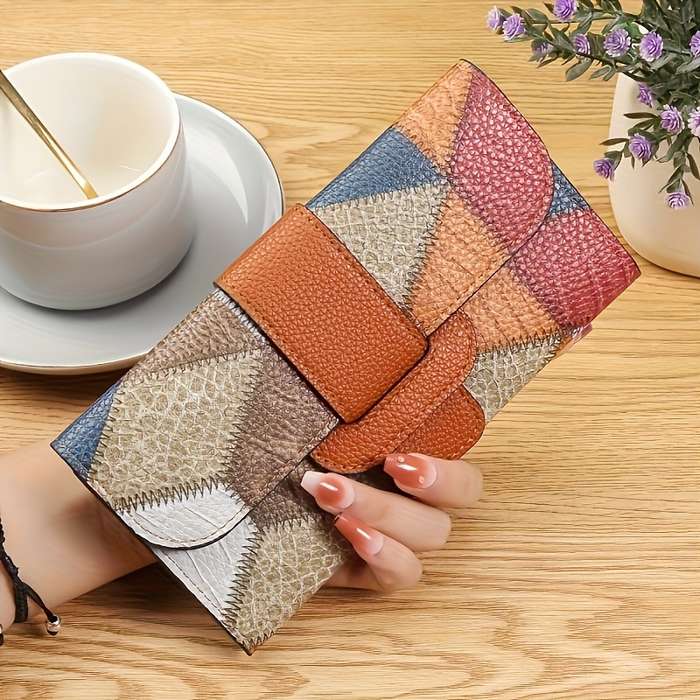 1pc A Vintage-Style Women'S Long Wallet Available in Three Colors Featuring a Multi-Colored Geomet