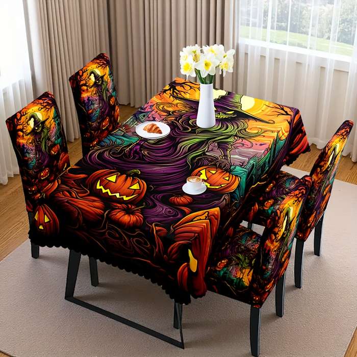 Halloween tablecloth decoration Quantity 5pcs 1 Tablecloth add 4 Chair Covers