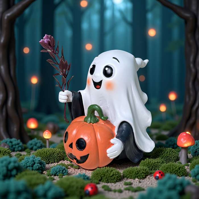 Halloween Decorations Color Multicolor Confused Cute Pumpkin Ghost Ornament Statue 2001 Model