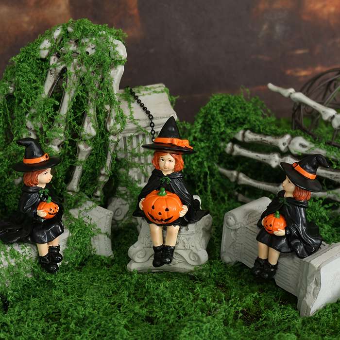 Halloween Decorations Color Witch Sitting On Pumpkin Set Of Three