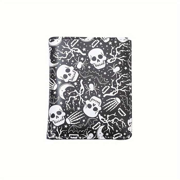 1pc Stylish Retro Skull Rose Compact Wallet for WomenVibrant Pink White Red Durable PU with P