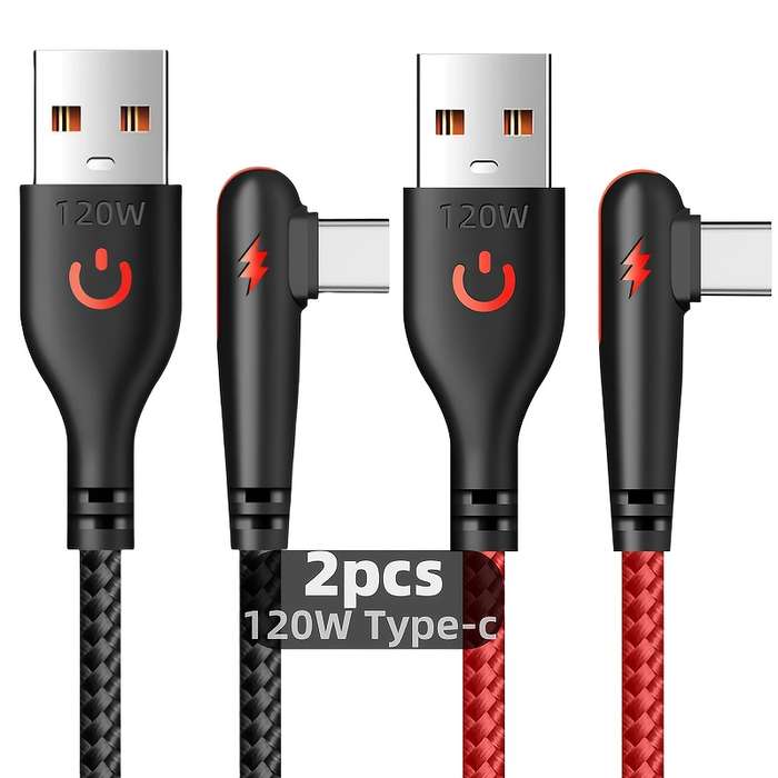 1pc 100cm 120W Max Super Fast Charging Cable 90-Degree Elbow USB to Type-C 120W 6A Max Super Fa