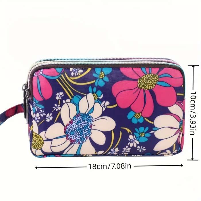 1pc 3-layer Large Mobile Phone Bag Business Card Holder Wallet Fabric Coin Purse 6 Inch Size