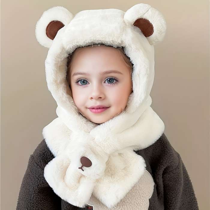 Winter Hat Color  Bear Plush One Piece  White