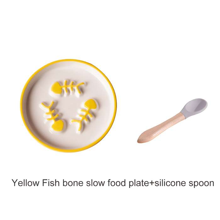Pet Supplies Color Yellow Fish Bone Plate  Add   Spoon